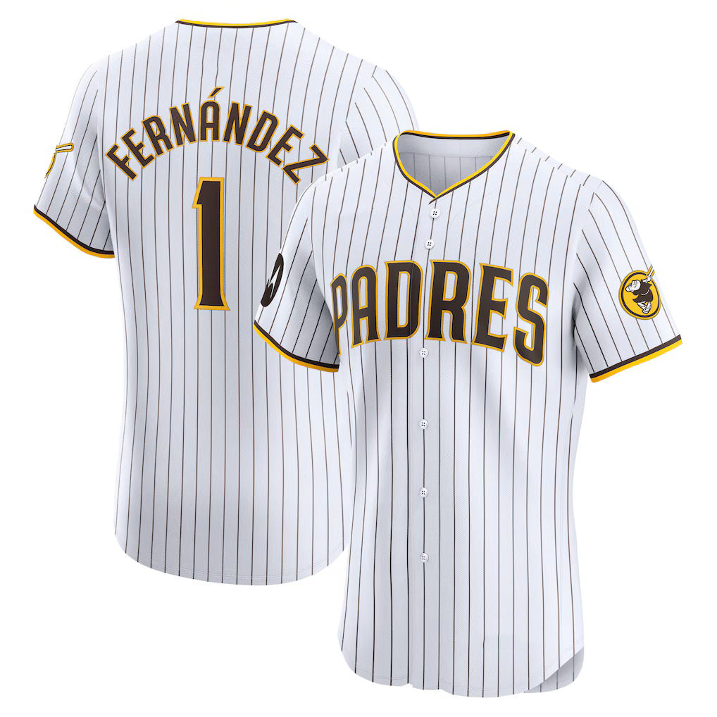 San Diego Padres #1 Tony Fern¨¢ndez White AmberGomez Home Elite Sponsor Patch Player Jersey