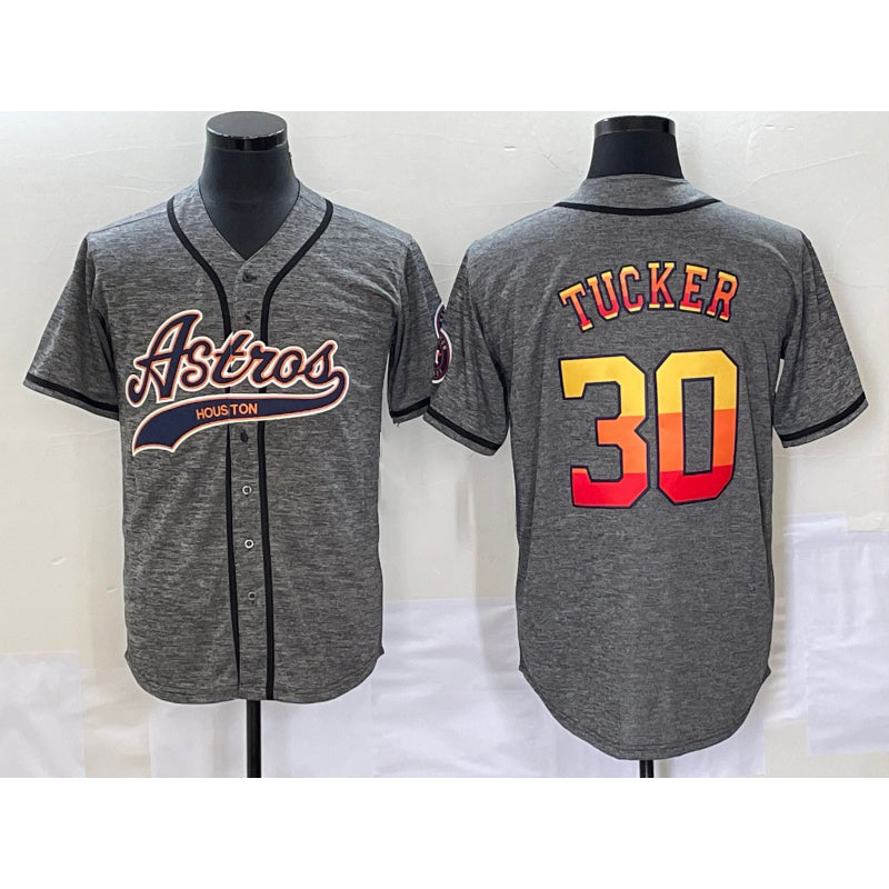 Houston Astros #30 Kyle Tucker Grey AmberGomez Gridiron Cool Base Stitched Jersey