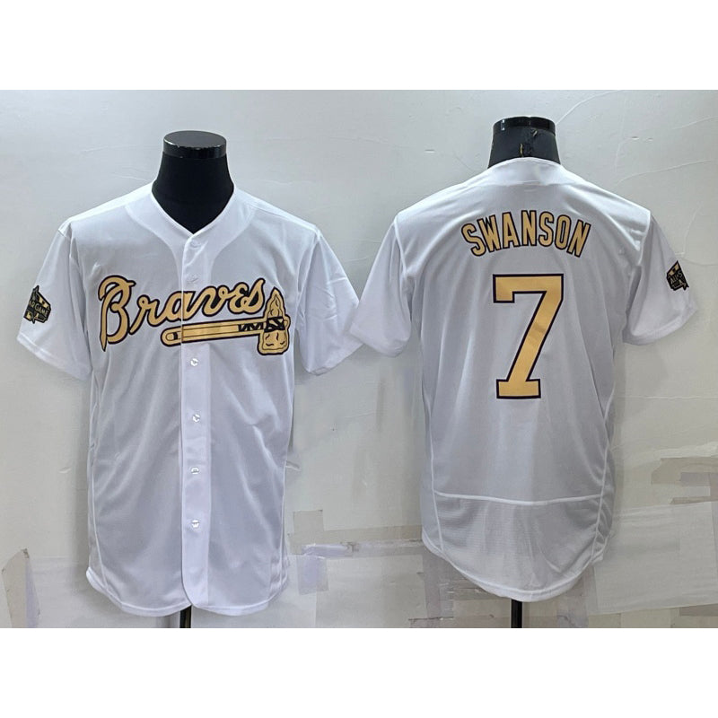 Atlanta Braves #7 Dansby Swanson White AmberGomez 2022 All Star Stitched Flex Base Jersey