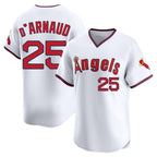 Los Angeles Angels #25 Travis d'Arnaud Player White AmberGomez T-shirt Home Limited Stitched Jerseys