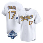 Los Angeles Dodgers #17 Shohei Ohtani Player White Gold AmberGomez World Series Meet Collection Limited Home Stitched Jerseys