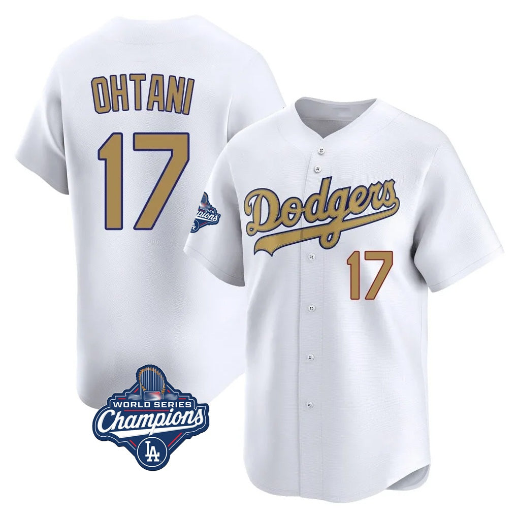Los Angeles Dodgers #17 Shohei Ohtani Player White Gold AmberGomez World Series Meet Collection Limited Home Stitched Jerseys