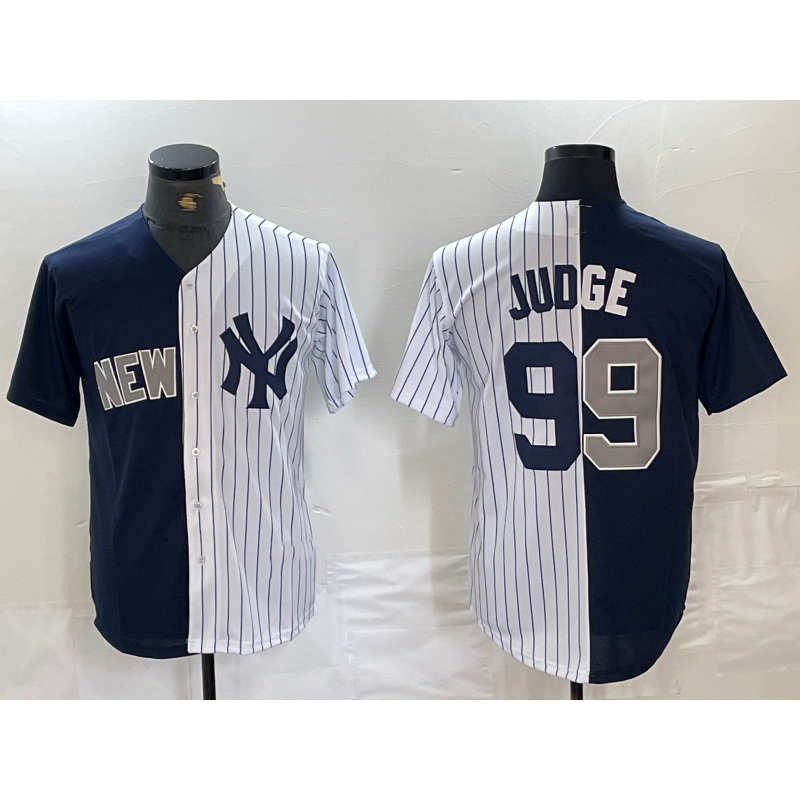 New York Yankees #99 Aaron Judge Navy White AmberGomez Split Stitched Jersey