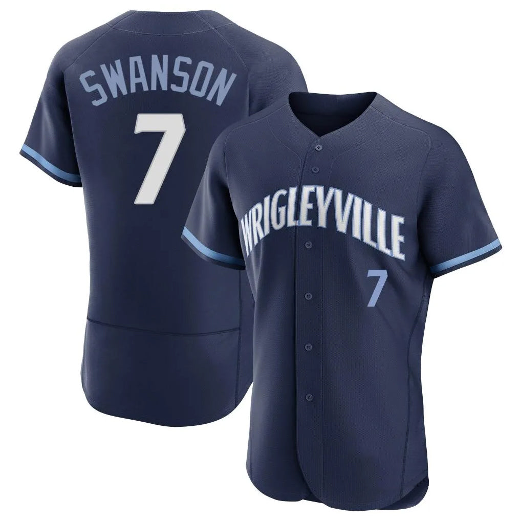 Chicago Cubs #7 Dansby Swanson Player Navy AmberGomez City Connect Limited Elite Home Stitched Jerseys