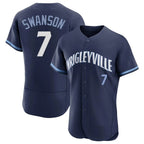 Chicago Cubs #7 Dansby Swanson Player Navy AmberGomez City Connect Limited Elite Home Stitched Jerseys