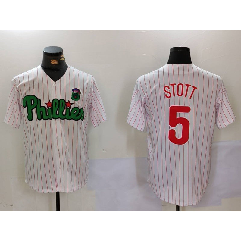 Philadelphia Phillies #5 Bryson Stott White Green AmberGomez Cool Base Stitched Jersey 2