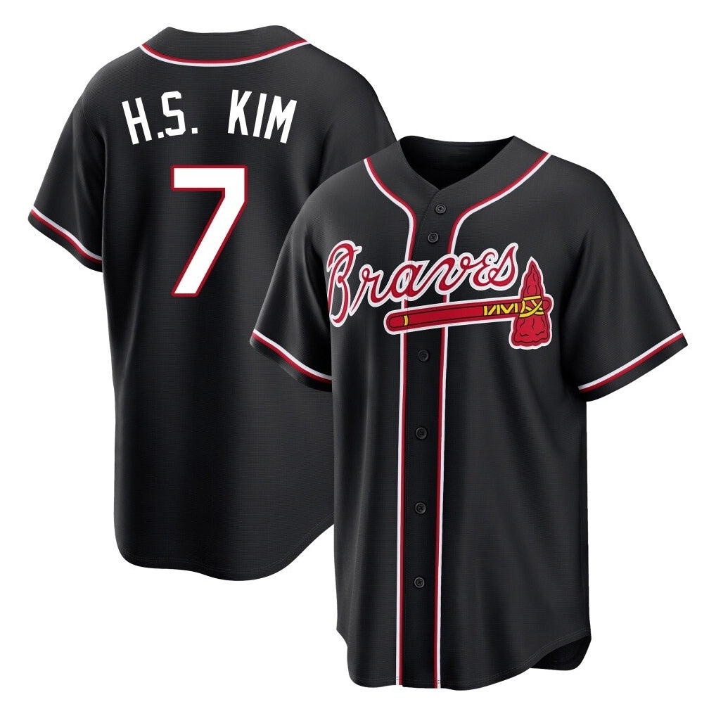 Atlanta Braves #7 Ha-Seong Kim Player Black AmberGomez Fashion Out Game Stitched Jerseys