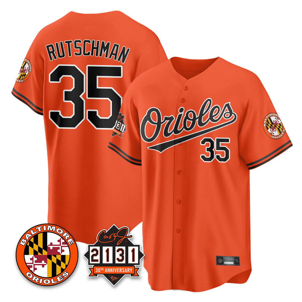 Baltimore Orioles #35 Adley Rutschman Player Orange AmberGomez 30th Anniversary of 2131 Home Game Stitched Jerseys