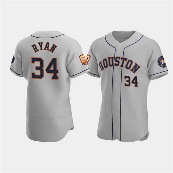 Houston Astros #34 Nolan Ryan Gray AmberGomez 60th Anniversary Flex Base Stitched Jersey