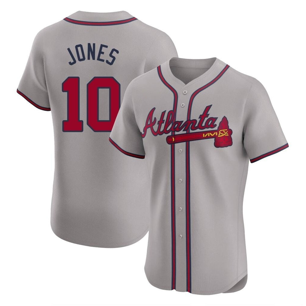 Atlanta Braves #10 Chipper Jones Player Gray AmberGomez Limited Elite Home Game Stitched Jerseys