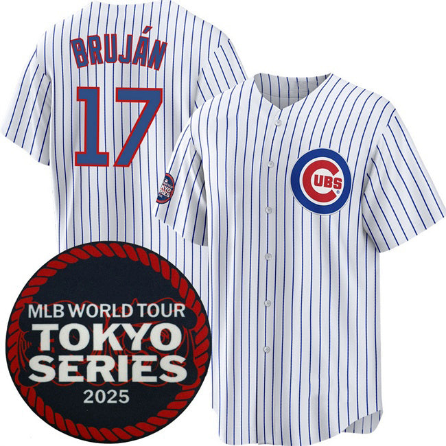 Chicago Cubs #17 Vidal Bruj¨¢n White AmberGomez 2025 World Tour Tokyo Series Home Stitched Jersey