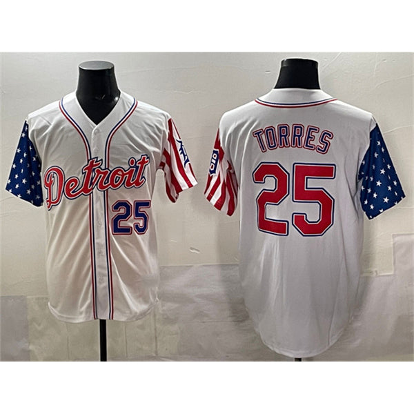 Detroit Tigers #25 Gleyber Torres White AmberGomez 2025 Memorial Day Vapor Premier Limited Stitched Jersey