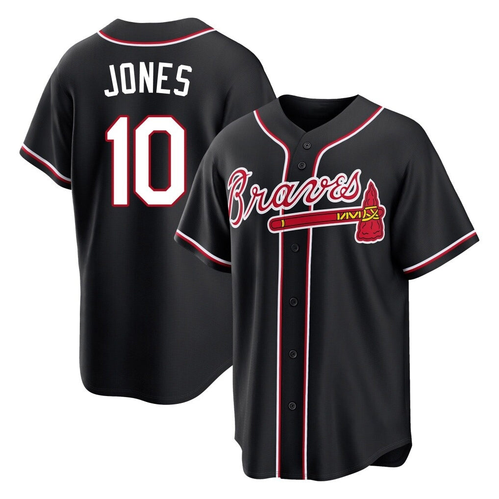 Atlanta Braves #10 Chipper Jones Player Black AmberGomez Fashion Out Game Stitched Jerseys
