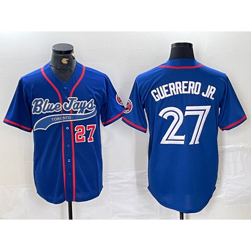 Toronto Blue Jays #27 Vladimir Guerrero Jr Blue AmberGomez Cool Base Stitched Jersey 3