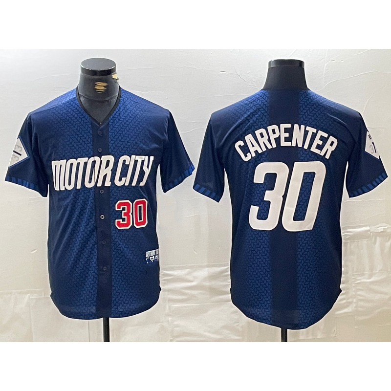Detroit Tigers #30 Kerry Carpenter Number 2024 Navy AmberGomez City Connect Cool Base Limited Stitched Jersey