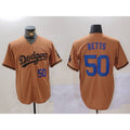 Los Angeles Dodgers #50 Mookie Betts Number Olive AmberGomez Cool Base Limited Stitched Jerseys