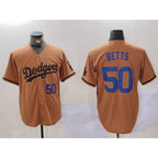 Los Angeles Dodgers #50 Mookie Betts Number Olive AmberGomez Cool Base Limited Stitched Jerseys