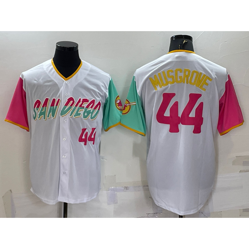 San Diego Padres #44 Joe Musgrove White AmberGomez Number 2022 City Connect Cool Base Stitched Jersey