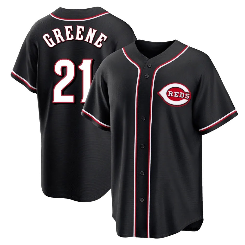 Cincinnati Reds #21 Hunter Greene Player Black AmberGomez Fashion Out Home Game Stitched Jerseys