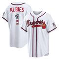 Atlanta Braves #1 Ozzie Albies Player White AmberGomez USA 250 Fourth Of July Limited Home Game Stitched Jerseys