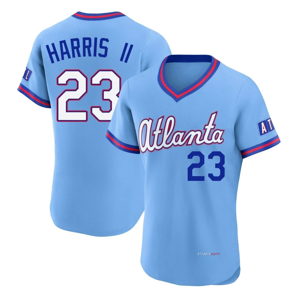 Atlanta Braves #23 Michael Harris II Player Powder Blue AmberGomez 2026 City Connect T-shirt Limited Elite Home Game Stitched Jerseys