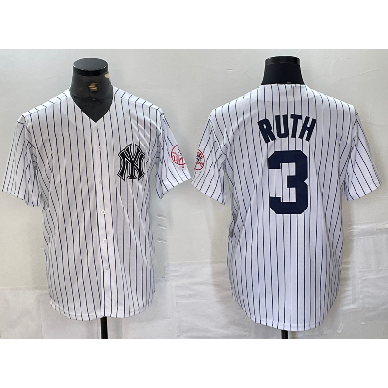 New York Yankees #3 Babe Ruth Name White AmberGomez With Patch 2024 Cool Base Stitched Jersey