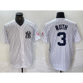 New York Yankees #3 Babe Ruth Name White AmberGomez With Patch 2024 Cool Base Stitched Jersey