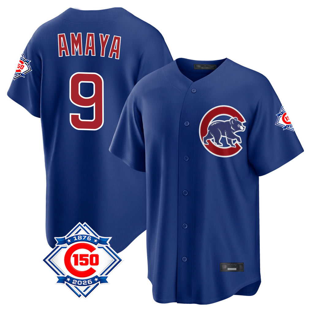 Chicago Cubs #9 Miguel Amaya Player Royal AmberGomez 150th Anniversary Home Game Stitched Jerseys