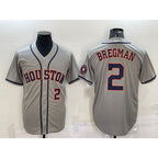Houston Astros #2 Alex Bregman Number Grey AmberGomez With Patch Stitched Cool Base Jersey