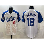 Los Angeles Dodgers #18 Yoshinobu Yamamoto White Royal AmberGomez 2025 World Series Champions Patch Limited Stitched Jersey