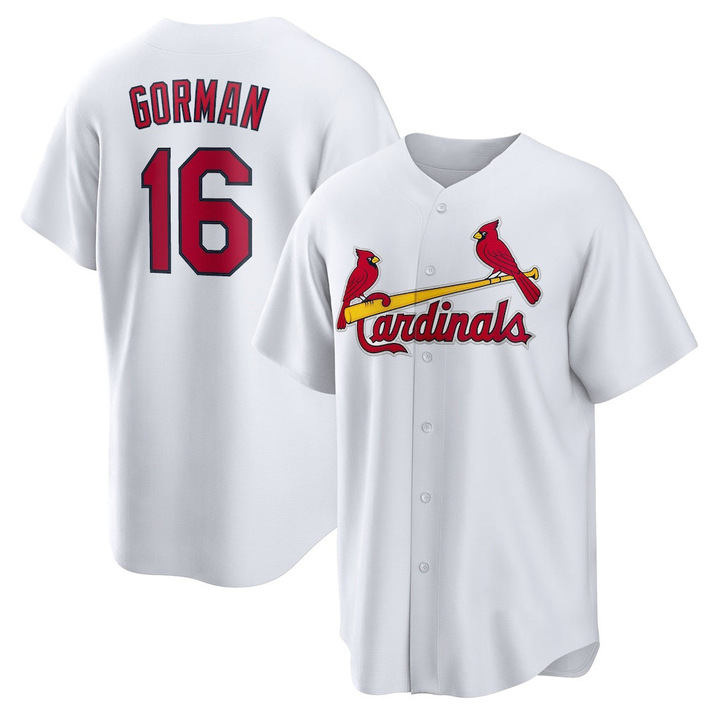 St. Louis Cardinals #16 Nolan Gorman White AmberGomez Home Replica Jersey