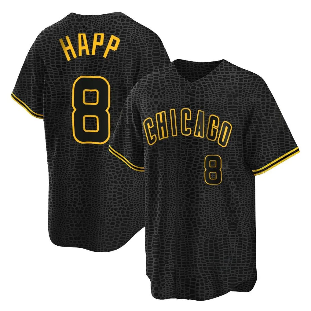 Chicago Cubs #8 Ian Happ Player Black AmberGomez Snake Skin City Game Stitched Jerseys