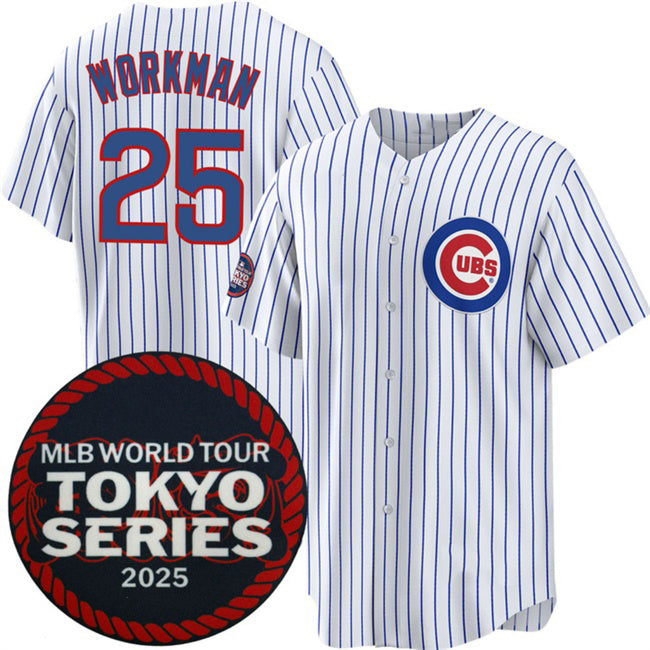 Chicago Cubs #25 Gage Workman White AmberGomez 2025 World Tour Tokyo Series Home Stitched Jersey
