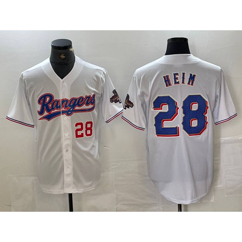 Texas Rangers #28 Jonah Heim Number White AmberGomez 2023 World Series Champions Cool Base Jersey 2