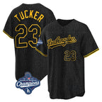 Los Angeles Dodgers #23 Kyle Tucker Player Black Gold AmberGomez World Series Meet Limited Home Stitched Jerseys