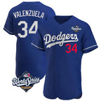 Los Angeles Dodgers #34 Fernando Valenzuela Player Royal AmberGomez World Series Limited Elite Home Stitched Jerseys