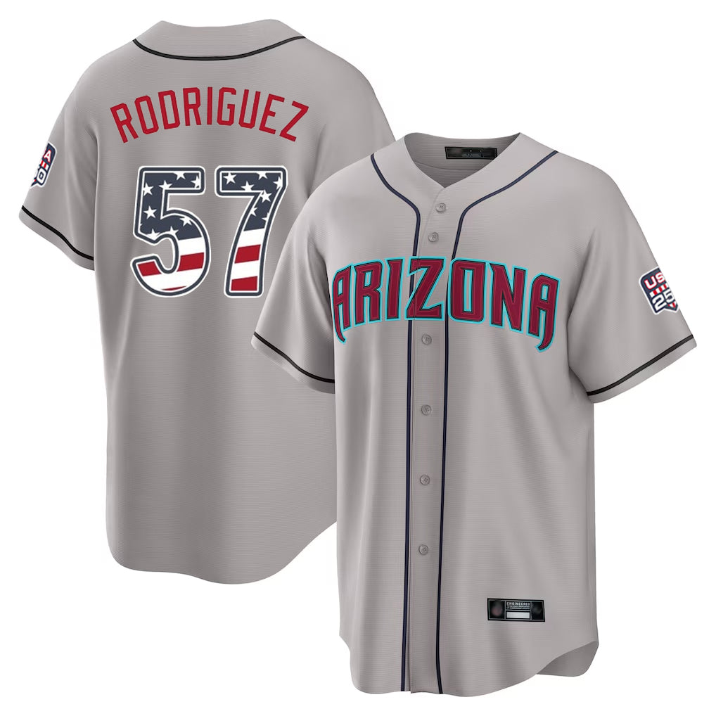 Arizona Diamondbacks #57 Eduardo Rodriguez Player Gray AmberGomez USA 250 Fourth of July Home Game Stitched Jerseys