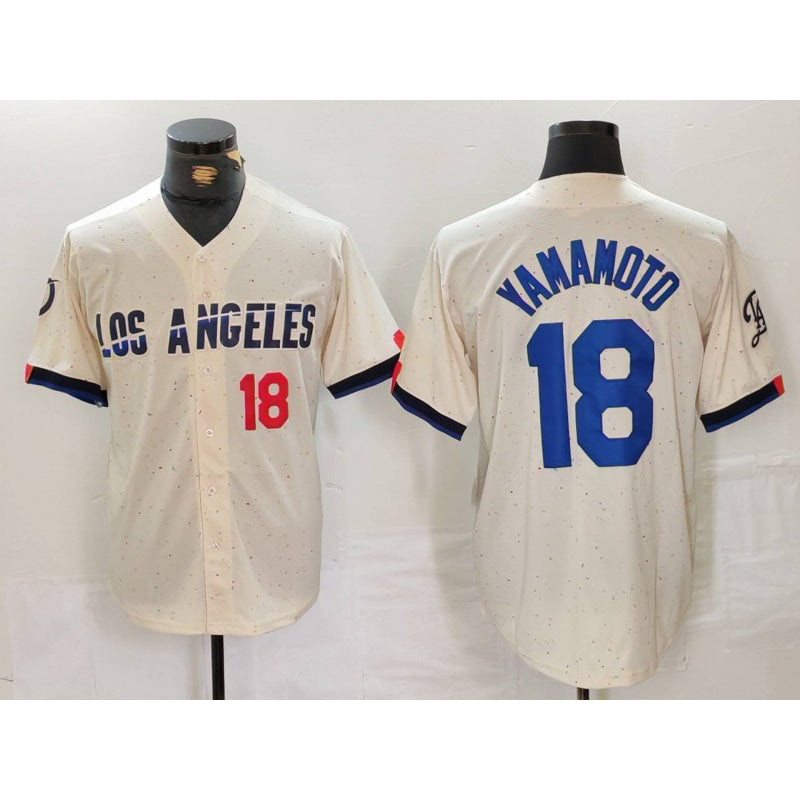 Los Angeles Dodgers #18 Yoshinobu Yamamoto Number Cream AmberGomez 2024 City Connect Limited Stitched Jerseys