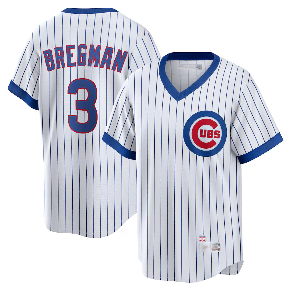 Chicago Cubs #3 Alex Bregman Player White AmberGomez T-shirt Cooperstown Collection Limited Stitched Jerseys
