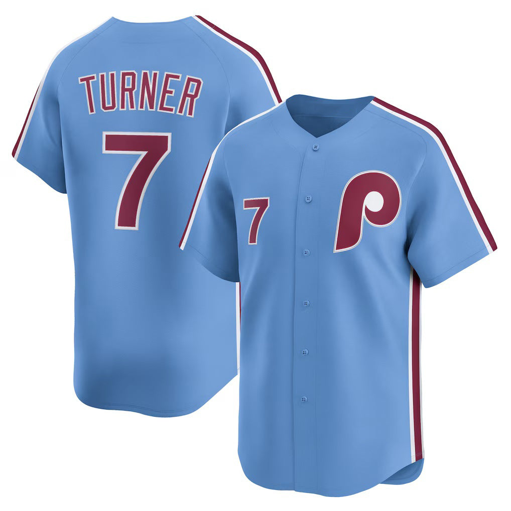 Philadelphia Phillies #7 Trea Turner Light Blue AmberGomez Alternate Limited Player Jersey