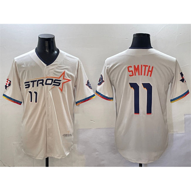 Houston Astros #11 Cam Smith Cream AmberGomez 2025 City Connect With Texas Patch Limited Stitched Jersey