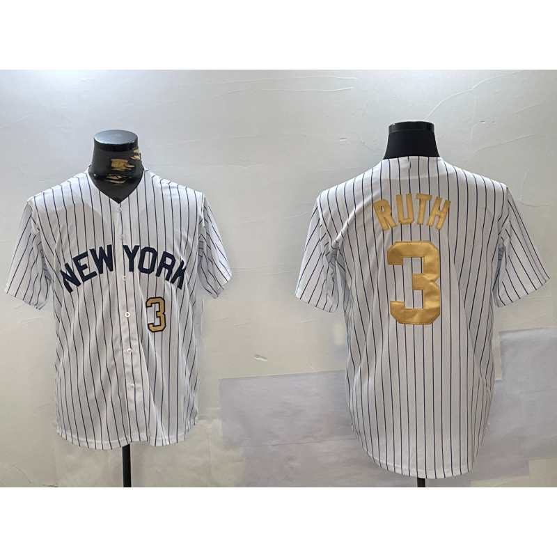 New York Yankees #3 Babe Ruth White AmberGomez Pinstripe Fashion Cool Base Jerseys