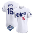 Los Angeles Dodgers #16 Will Smith Player White AmberGomez World Series Meet Limited Elite Home Stitched Jerseys