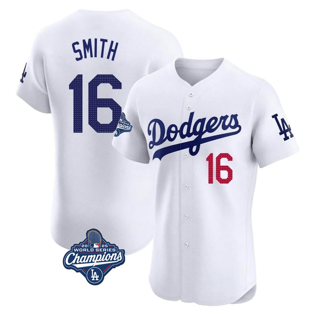 Los Angeles Dodgers #16 Will Smith Player White AmberGomez World Series Meet Limited Elite Home Stitched Jerseys