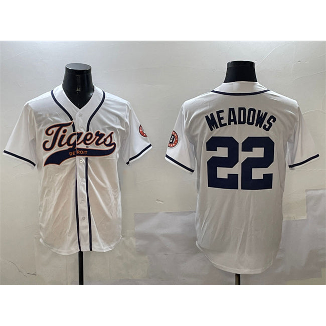 Detroit Tigers #22 Parker Meadows White AmberGomez With Patch Cool Base Stitched Jersey