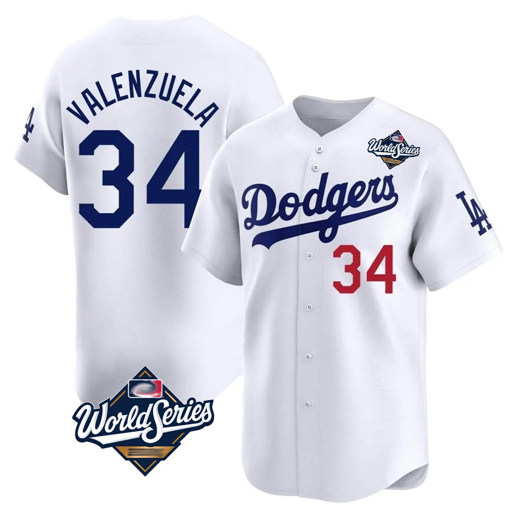 Los Angeles Dodgers #34 Fernando Valenzuela Player White AmberGomez World Series Limited Home Stitched Jerseys