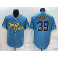 Milwaukee Brewers #39 Corbin Burnes Blue AmberGomez 2022 City Connect Cool Base Stitched Jersey