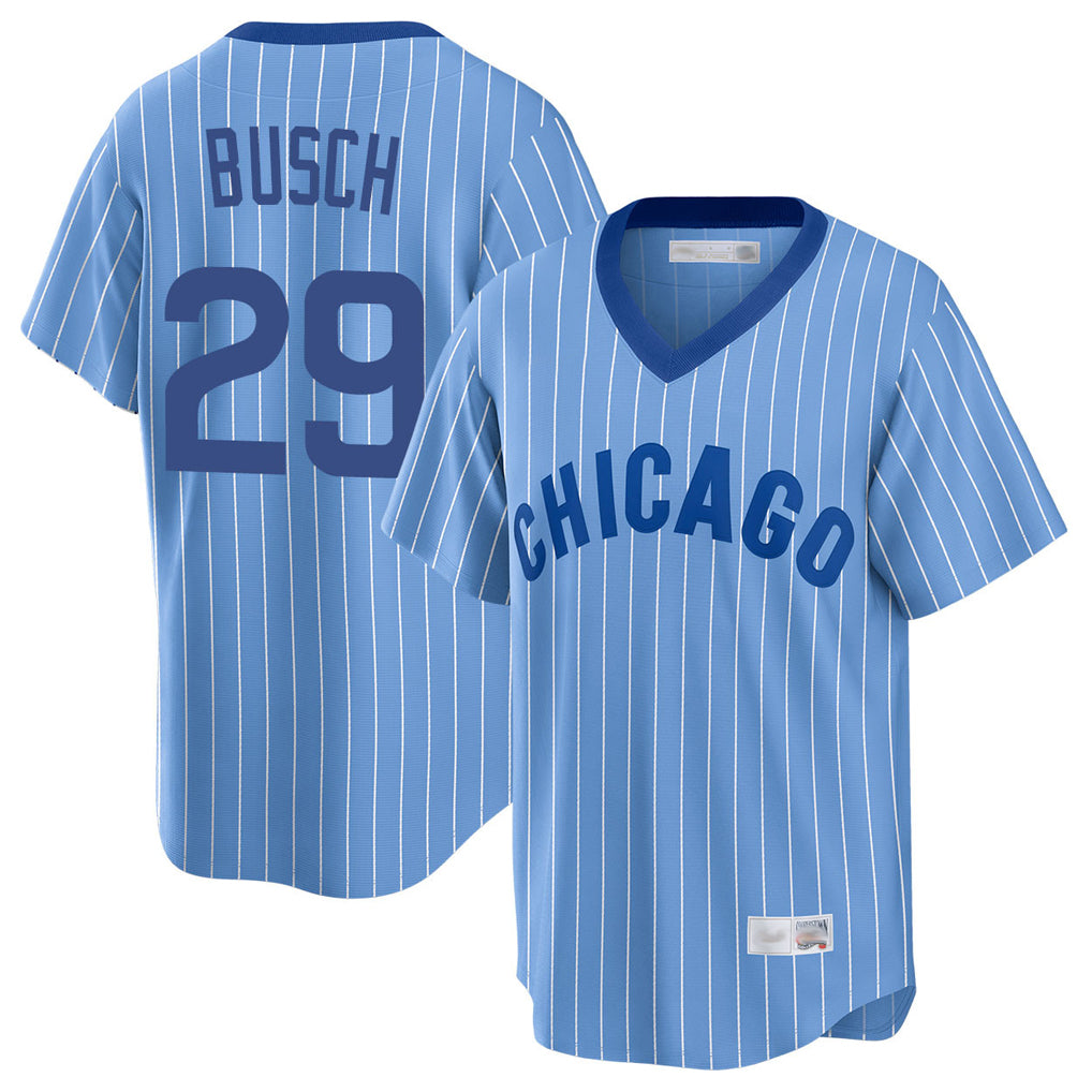 Chicago Cubs #29 Michael Busch Player Blue AmberGomez T-shirt Cooperstown Collection Limited Stitched Jerseys