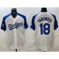 Los Angeles Dodgers #18 Yoshinobu Yamamoto White Blue AmberGomez Fashion Stitched Cool Base Limited Jerseys