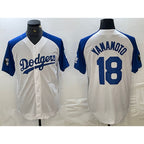 Los Angeles Dodgers #18 Yoshinobu Yamamoto White Blue AmberGomez Fashion Stitched Cool Base Limited Jerseys